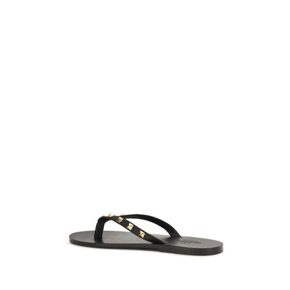 Valentino Garavani Black Leather Rockstud Flip-Flop Thong Sandals