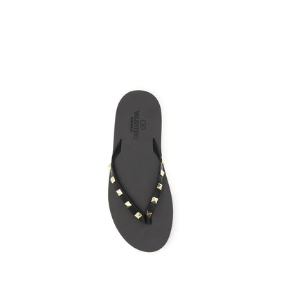 Valentino Garavani Black Leather Rockstud Flip-Flop Thong Sandals