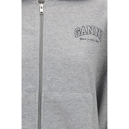 Ganni Gray Cotton Zip-Up Hooded Sweatshirt