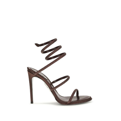 René Caovilla Brown Silk Stiletto Heel Sandals - Cleo