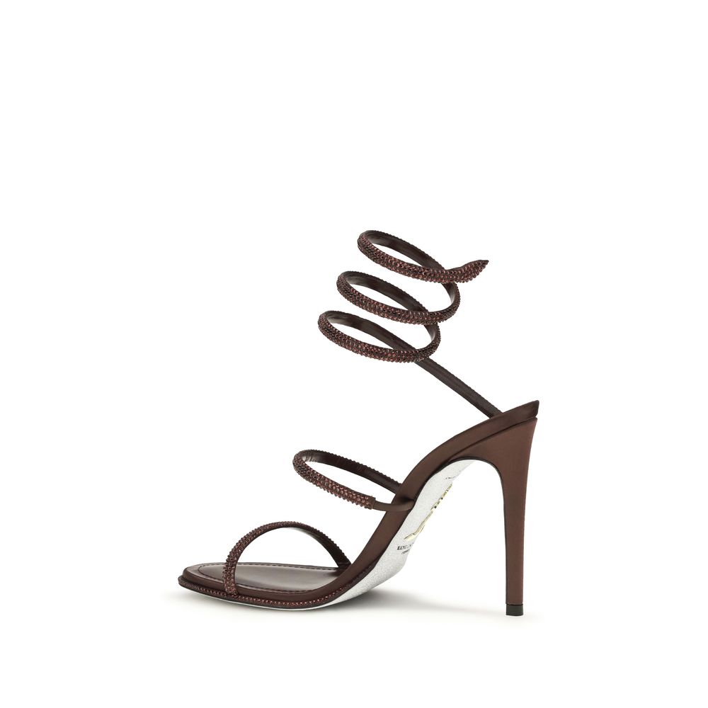 René Caovilla Brown Silk Stiletto Heel Sandals - Cleo