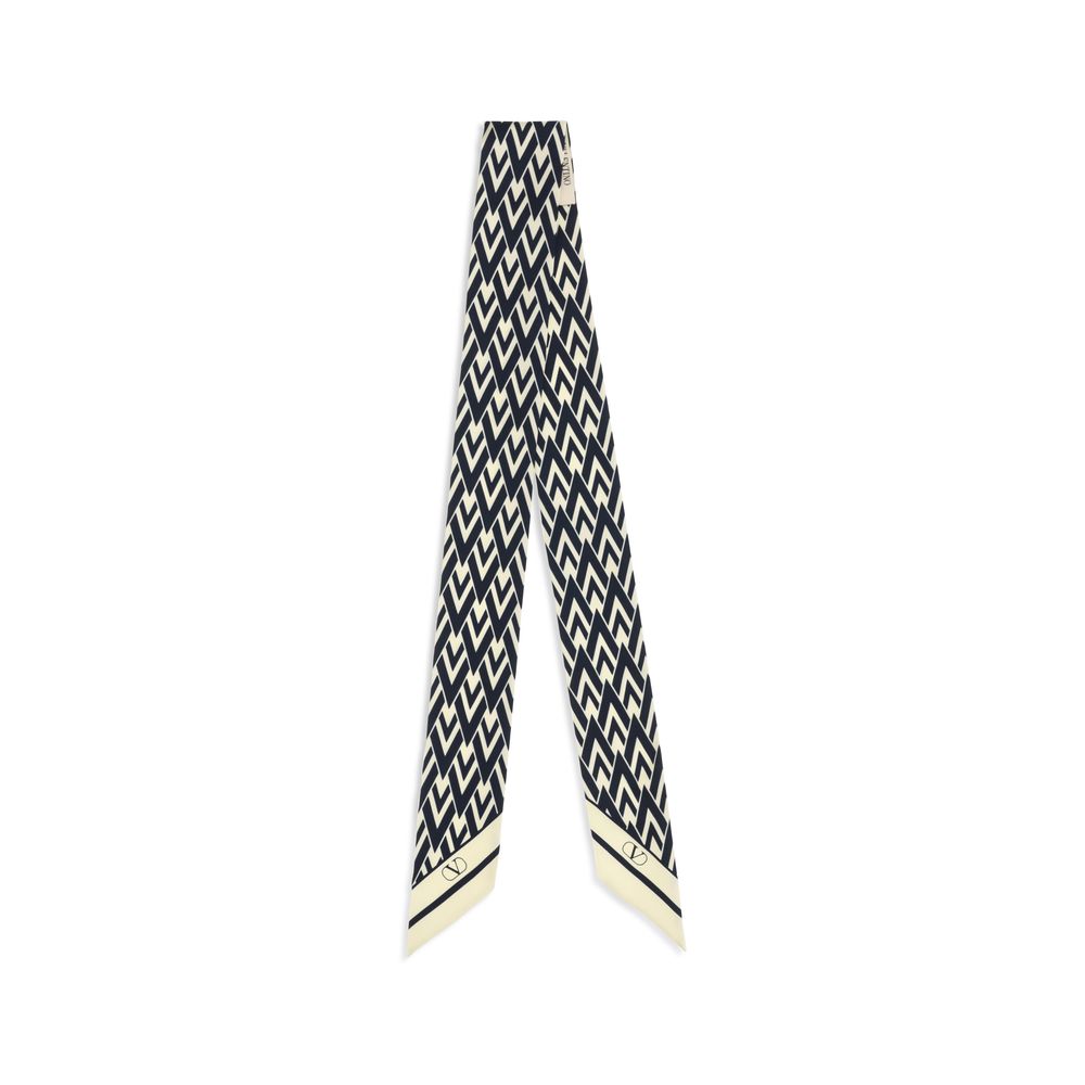 Valentino Garavani Blue Silk Twill Tout La V Scarf