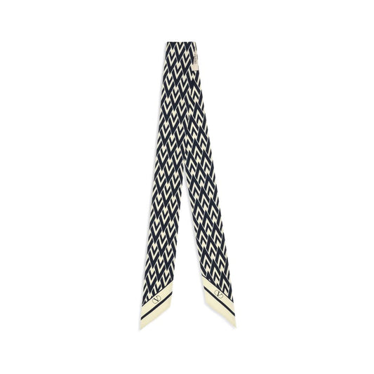 Valentino Garavani Blue Silk Twill Tout La V Scarf