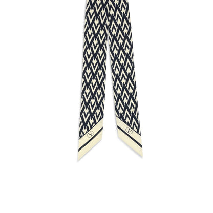 Valentino Garavani Blue Silk Twill Tout La V Scarf