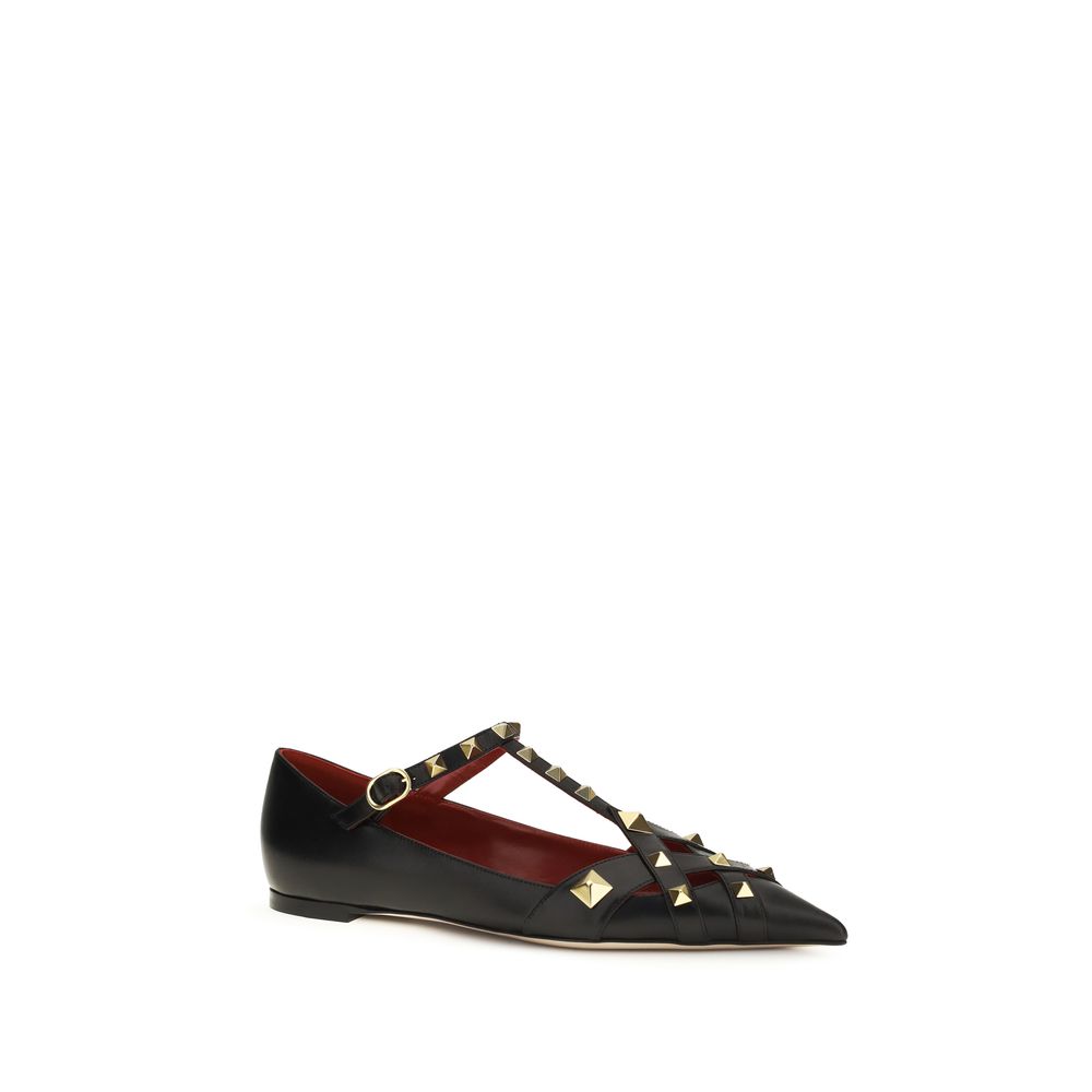 Valentino Garavani Black Studdy Mary Jane Ballet Flats