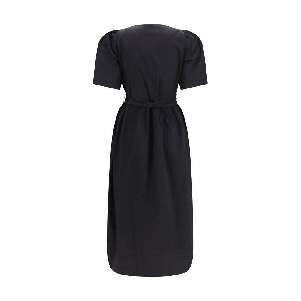 Ganni Black Cotton Midi Puff Shoulders Dress
