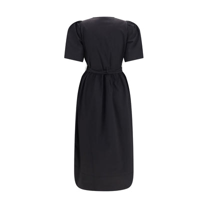 Ganni Black Cotton Midi Puff Shoulders Dress