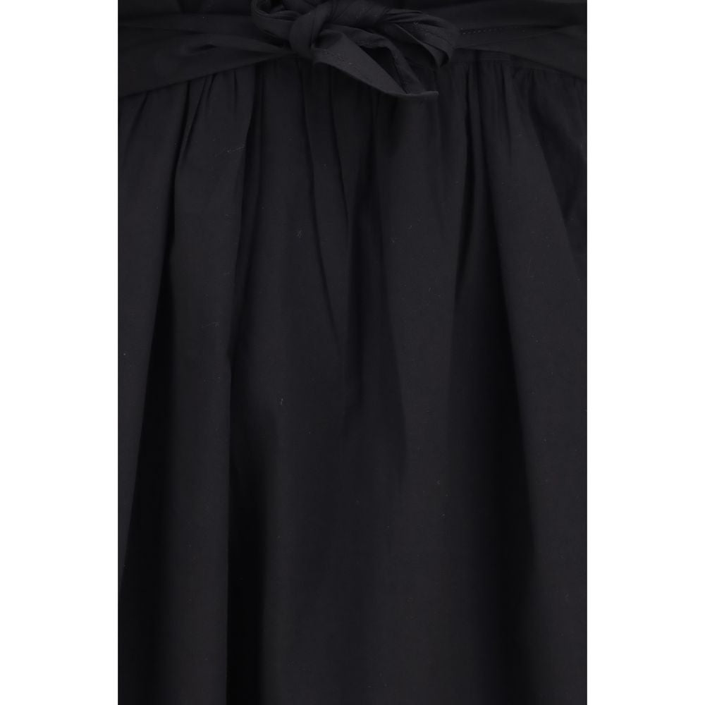 Ganni Black Cotton Midi Puff Shoulders Dress
