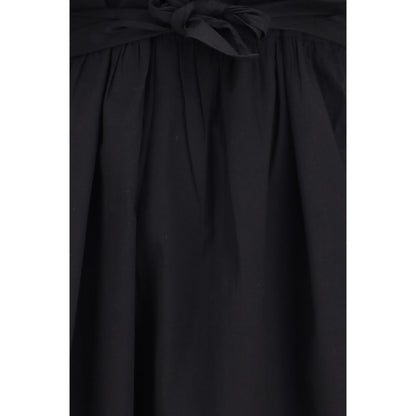 Ganni Black Cotton Midi Puff Shoulders Dress