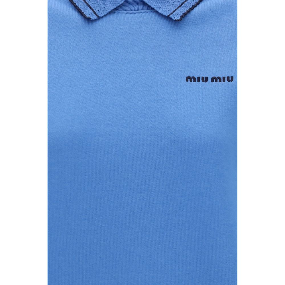 Miu Miu Blue Cotton Sweatshirt with Embroidered Logo and Collar