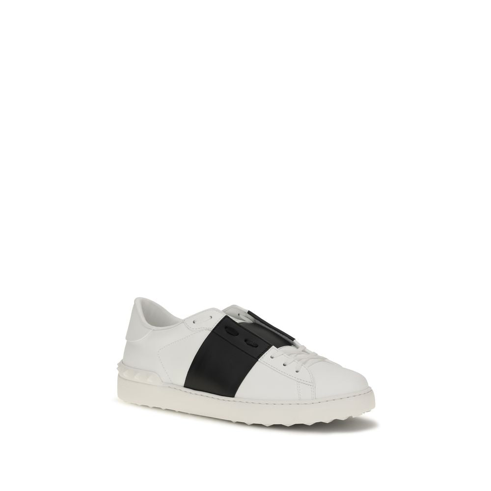 Valentino Garavani Black and White Leather Open Low Top Sneakers