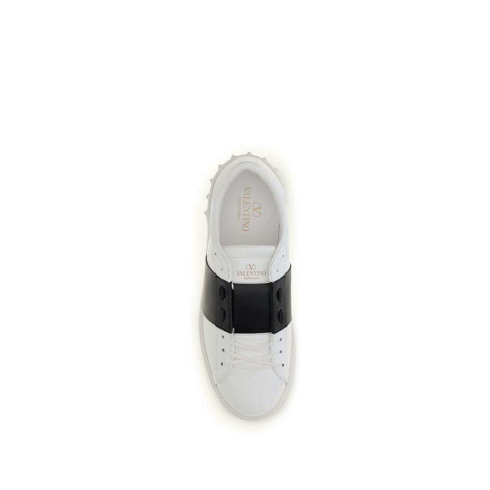 Valentino Garavani Black and White Leather Open Low Top Sneakers