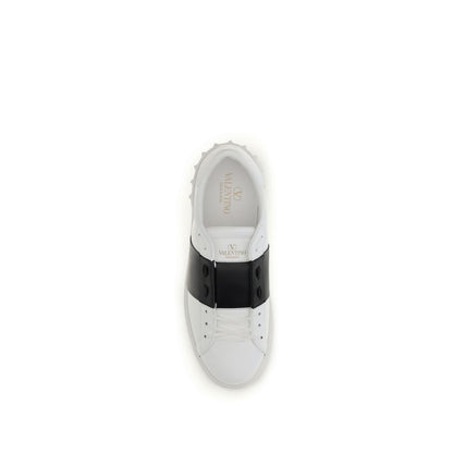 Valentino Garavani Black and White Leather Open Low Top Sneakers