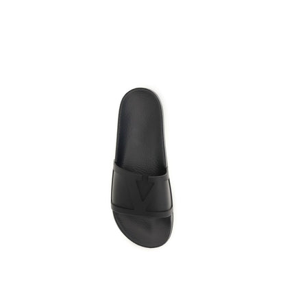 Valentino Garavani Black Rubber Coolside VLogo Sandals