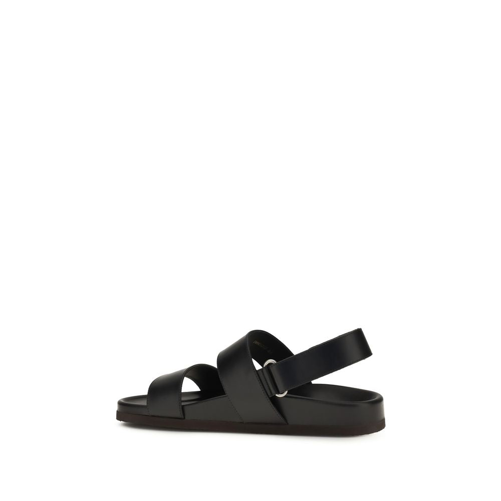Valentino Garavani Black Calf Leather Studshield Flat Sandals for Men