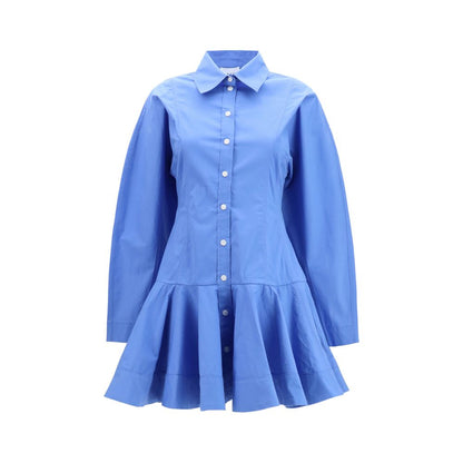 Ganni Blue Cotton Balloon Hem Shirt Mini Dress
