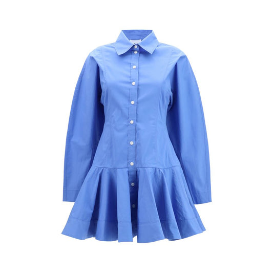 Ganni Blue Cotton Balloon Hem Shirt Mini Dress