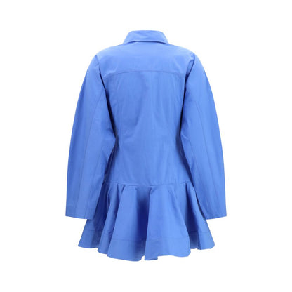 Ganni Blue Cotton Balloon Hem Shirt Mini Dress