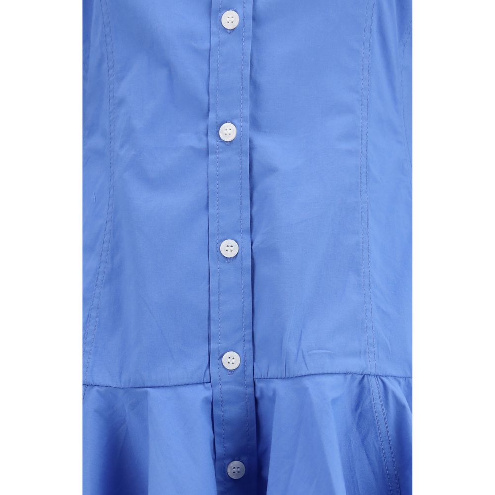 Ganni Blue Cotton Balloon Hem Shirt Mini Dress