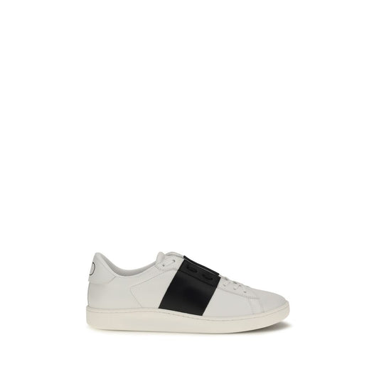 Valentino Garavani White & Black Band Leather Open Low Top Sneakers