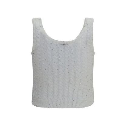 Brunello Cucinelli White Linen Knit Tank Top with Sequins