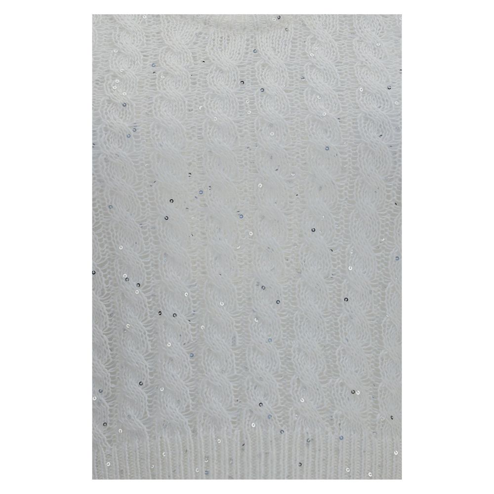 Brunello Cucinelli White Linen Knit Tank Top with Sequins