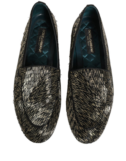 Dolce & Gabbana Black Silver Embellished Dress Loafers Shoes