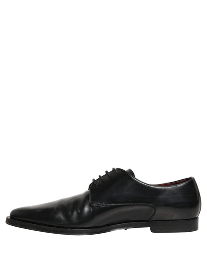 Dolce & Gabbana Black Leather Men Derby Dress Formal Shoes