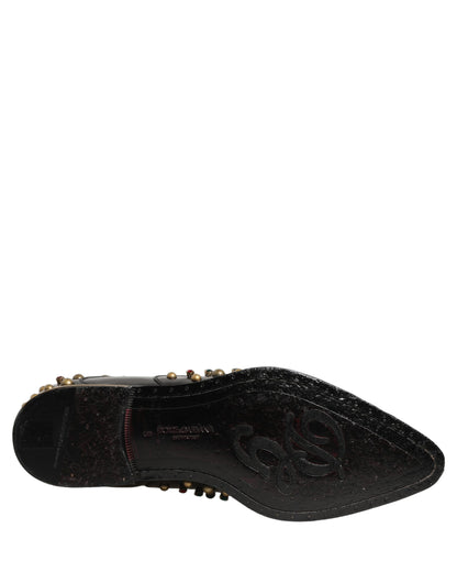 Dolce & Gabbana Black Leather Derby Dress Studded Formal Shoes