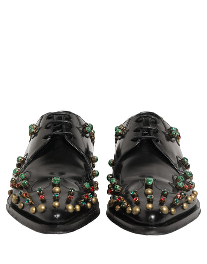 Dolce & Gabbana Black Leather Derby Dress Studded Formal Shoes