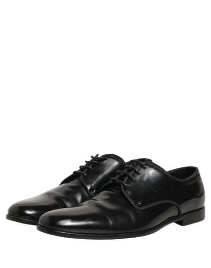 Dolce & Gabbana Black Leather Men Derby Dress Formal Shoes