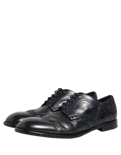 Dolce & Gabbana Blue Leather Derby Wingtip Formal Shoes