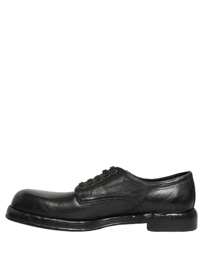 Dolce & Gabbana Black Leather Perugino Lace-Up Derby Shoes