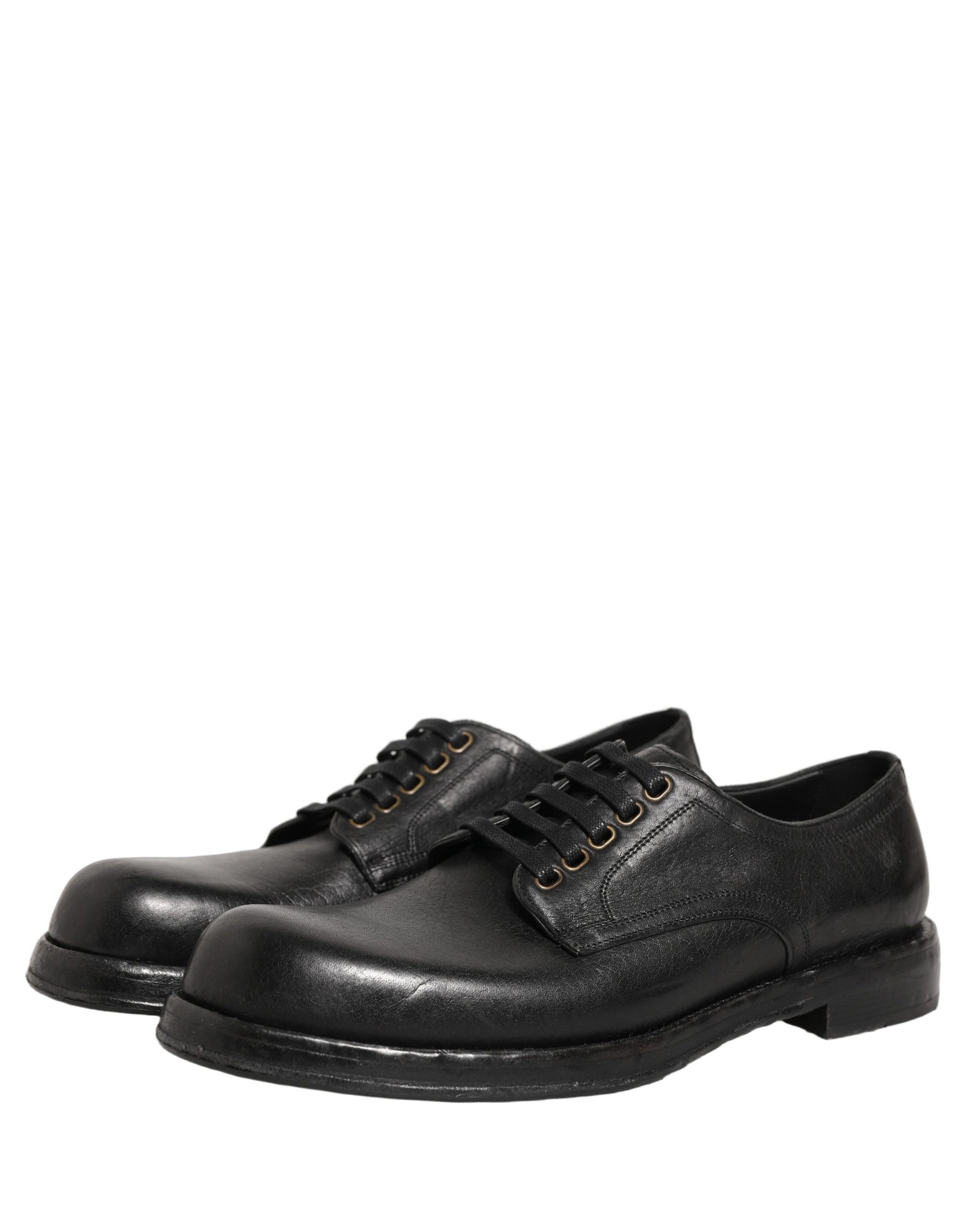 Dolce & Gabbana Black Leather Perugino Lace-Up Derby Shoes