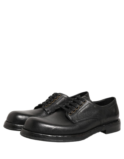 Dolce & Gabbana Black Leather Perugino Lace-Up Derby Shoes