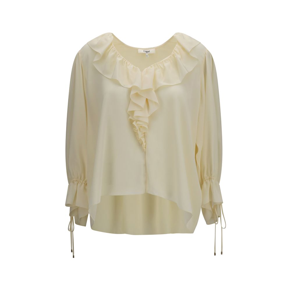 Chloé Beige Silk Ruffled Blouse