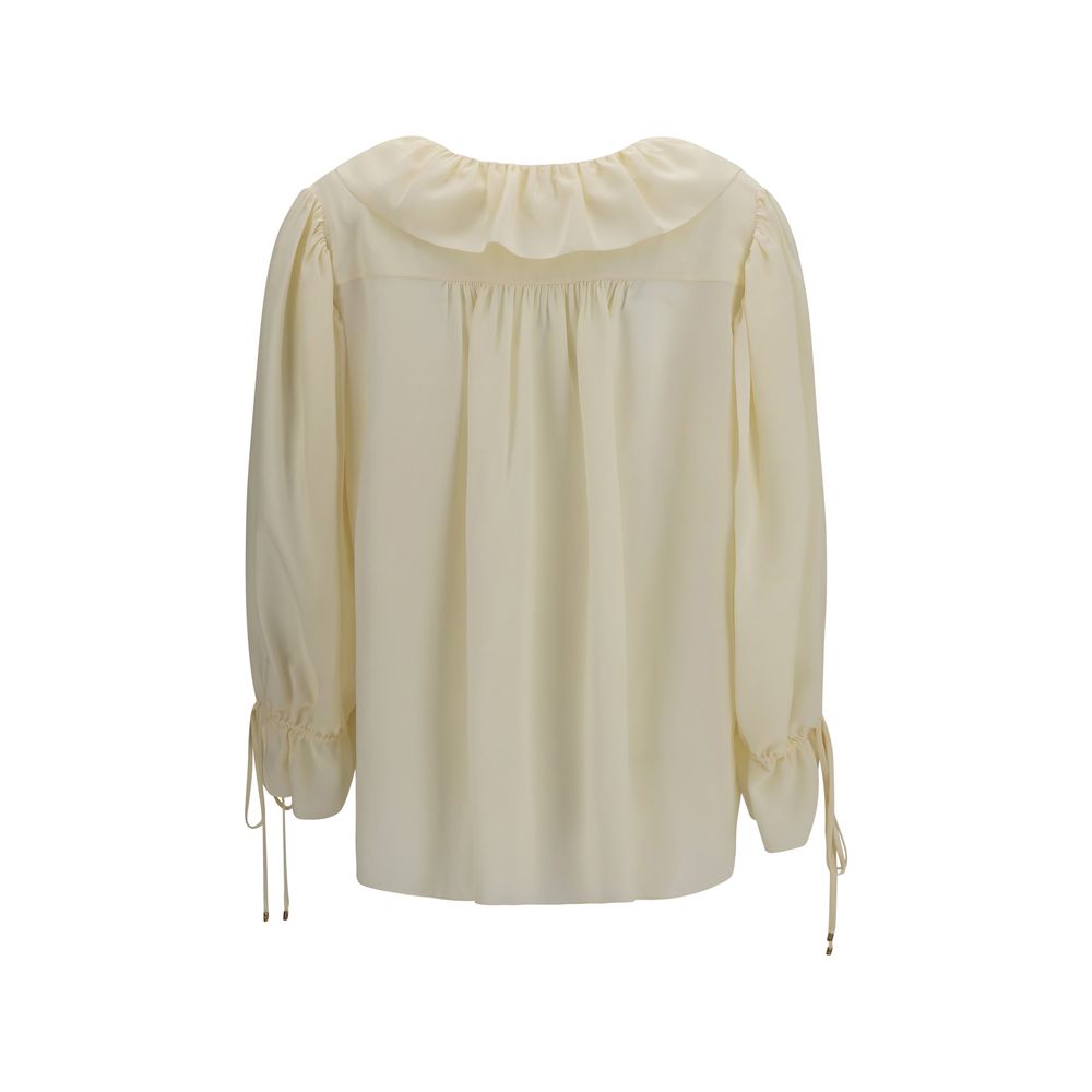 Chloé Beige Silk Ruffled Blouse