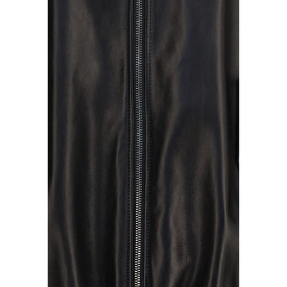 Brunello Cucinelli Black Zip-Up High-Lamb Neck Bomber Leather Jacket