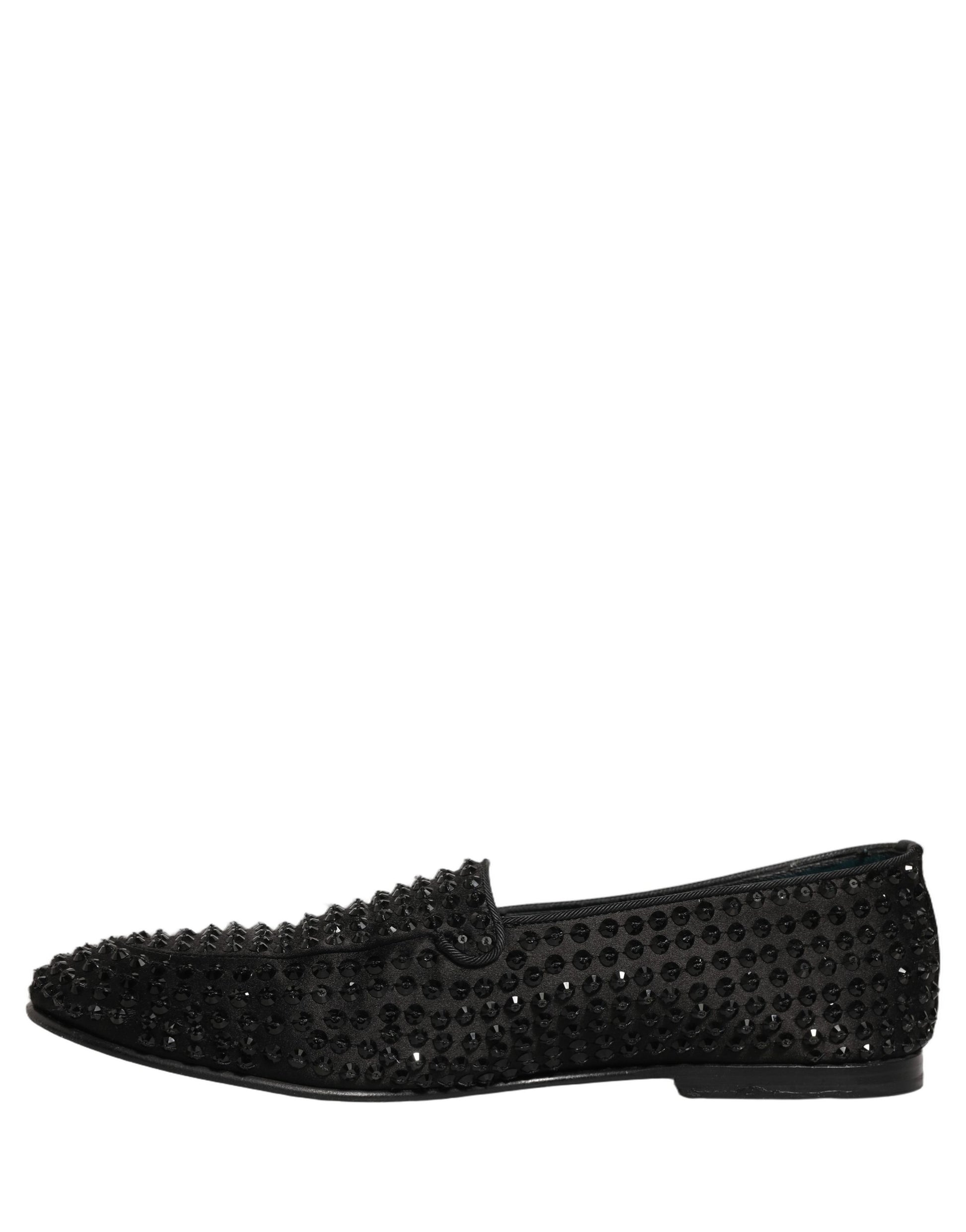 Dolce & Gabbana Black Rhinestone Embellished Loafers