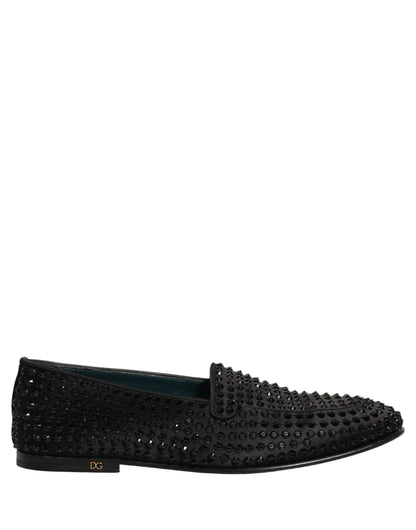 Dolce & Gabbana Black Rhinestone Embellished Loafers