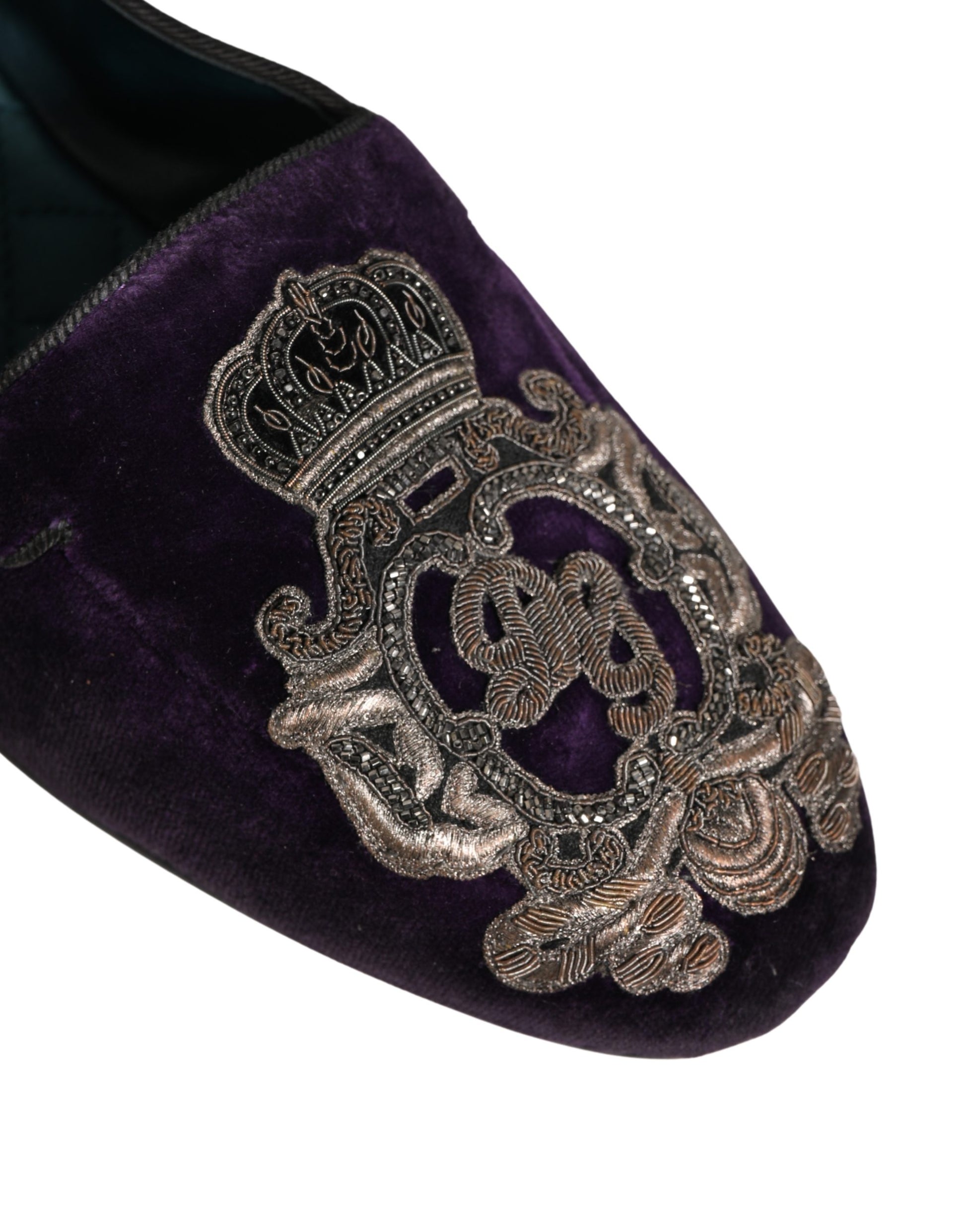 Dolce & Gabbana Purple Velvet Crown Embroidery Loafers