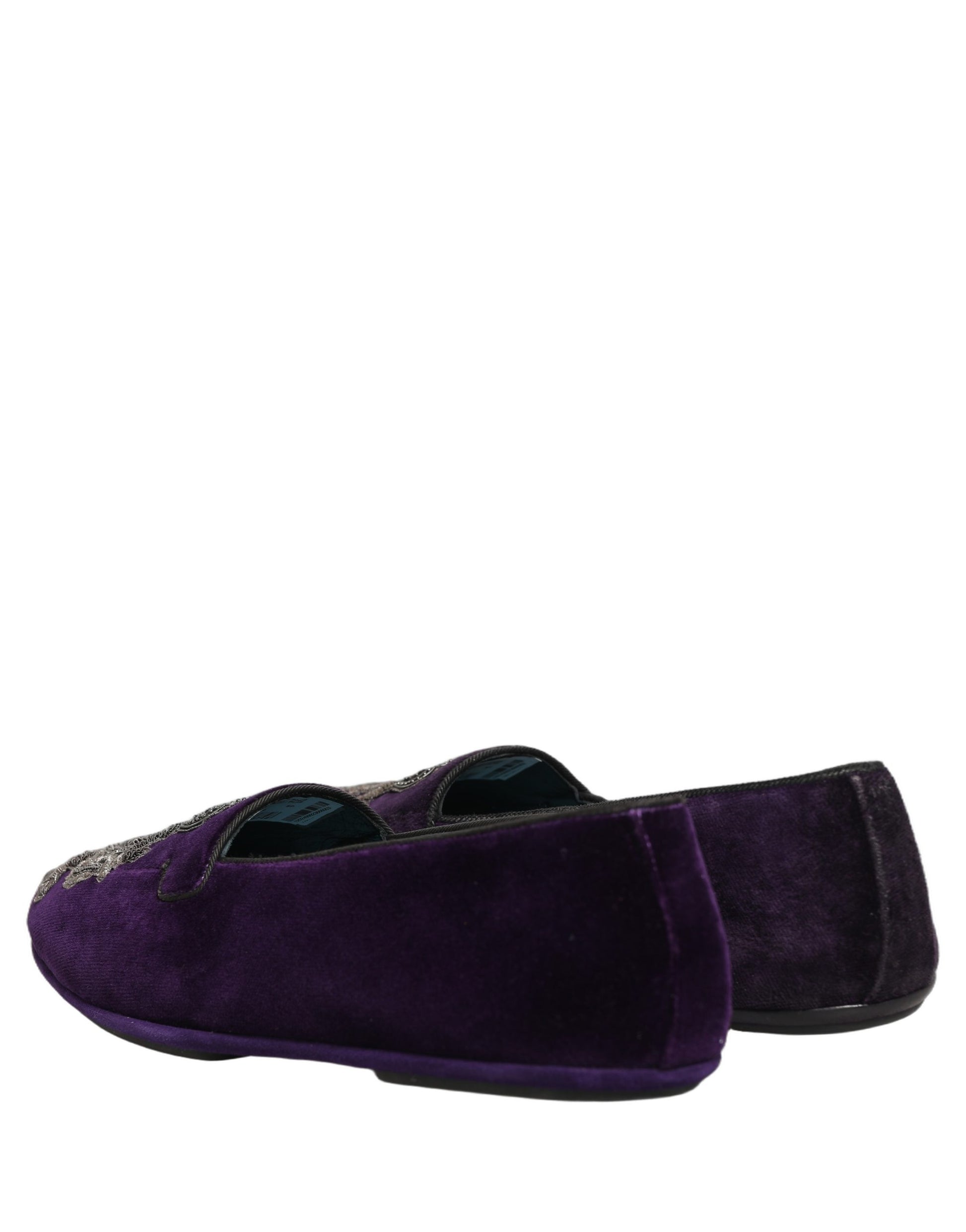 Dolce & Gabbana Purple Velvet Crown Embroidery Loafers