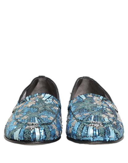Dolce & Gabbana Multicolor Embroidered Sequin Loafers Shoes