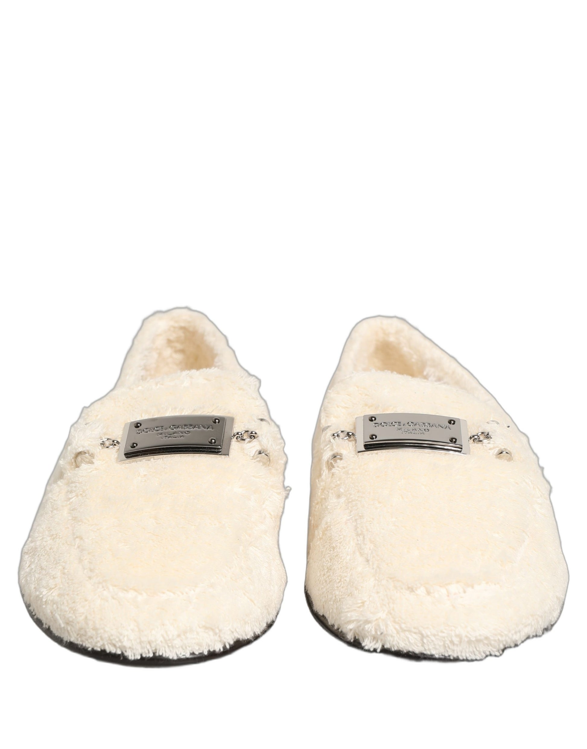Dolce & Gabbana White Fur Shearling Men Dress Loafers Shoes