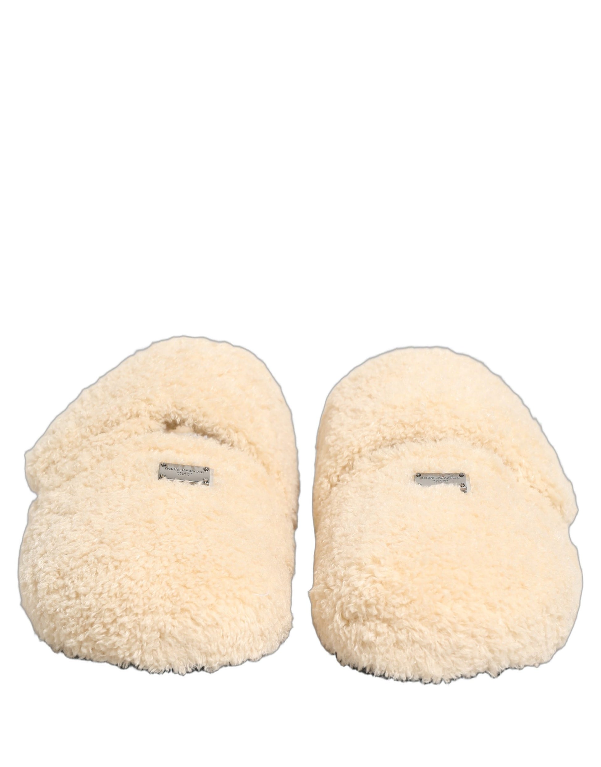 Dolce & Gabbana Beige Faux Fur Flats Sandals for Men