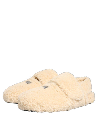 Dolce & Gabbana Beige Faux Fur Flats Sandals for Men
