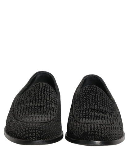 Dolce & Gabbana Black Logo Monogram Men Dress Loafers Shoes