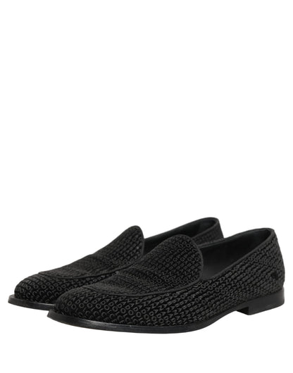 Dolce & Gabbana Black Logo Monogram Men Dress Loafers Shoes