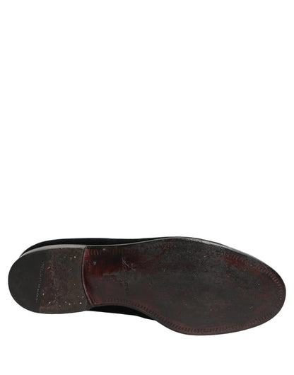 Dolce & Gabbana Black Velvet Cotton Loafers Formal Dress Shoes