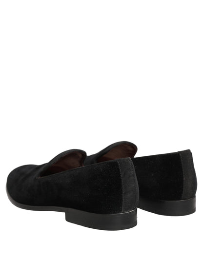 Dolce & Gabbana Black Velvet Cotton Loafers Formal Dress Shoes